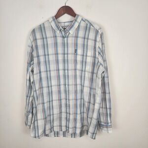 Barbour Button Front Blue Plaid 100% Cotton Long Sleeve Shirt Men's Size‎ XL